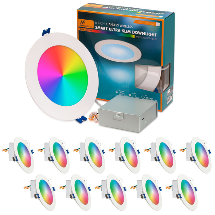 MW LIGHTING 6 Inch Canless UltraSlim RGB LED Smart Downlight, Flat